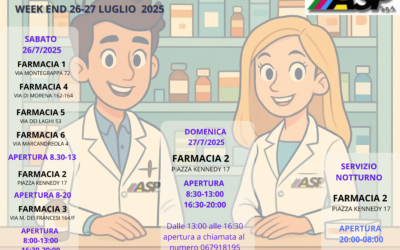 ORARIO APERTURA FARMACIE WEEK-END 26 E 27 LUGLIO 2025