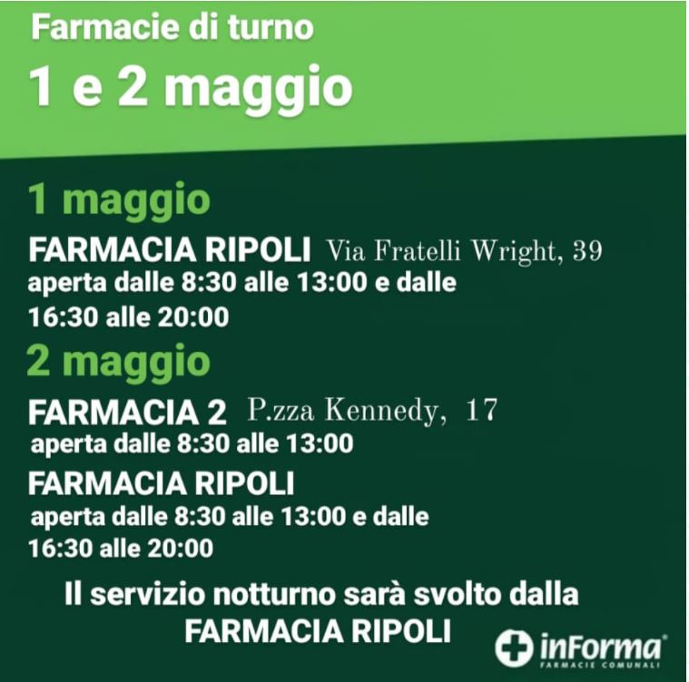 FARMACIE DI TURNO WEEKEND 12 MAGGIO 2021 ASP S.p.a. Azienda Servizi Pubblici FARMACIE DI TURNO WEEKEND 12 MAGGIO 2021 ASP S.p.a. Azienda Servizi Pubblici