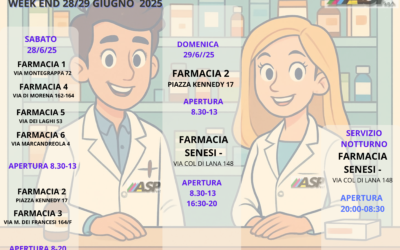FARMACIE DI TURNO SABATO 28 E DOMENICA 29 GIUGNO 2025