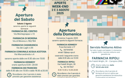 ORARIO APERTURA FARMACIE WEEK END 2 E 3 AGOSTO 2025