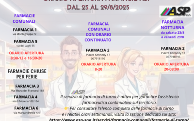 Servizio Farmacie Comunali ASP – Orari dal 25 al 29 Agosto 2025