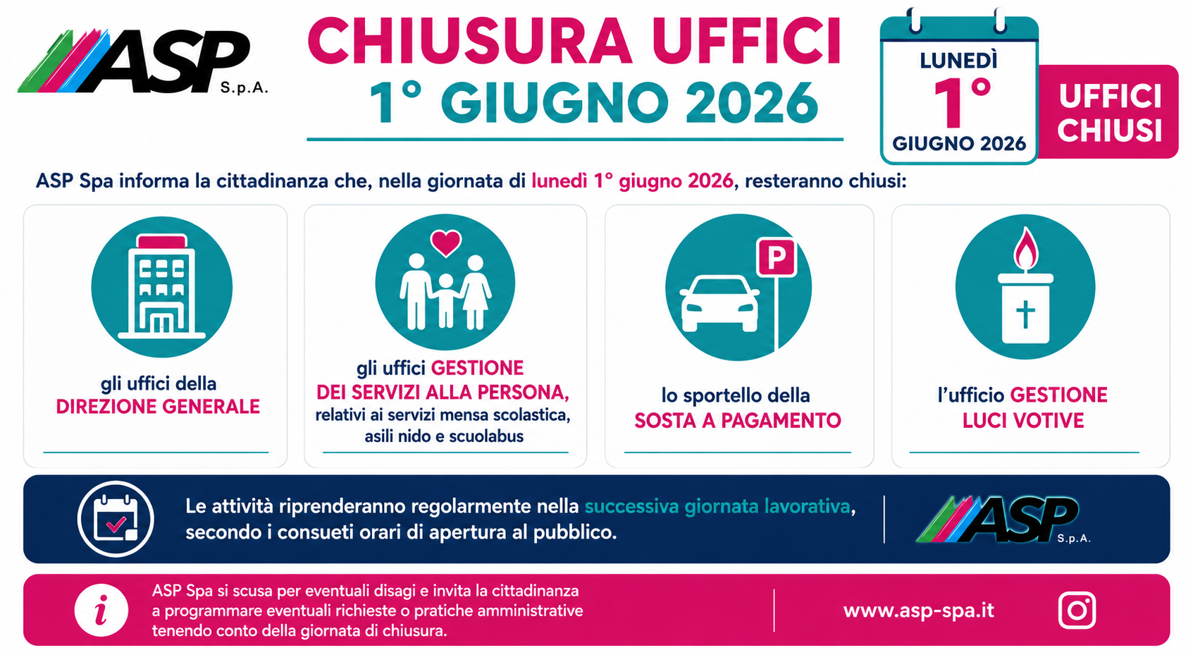Chiusura uffici 1 giugno