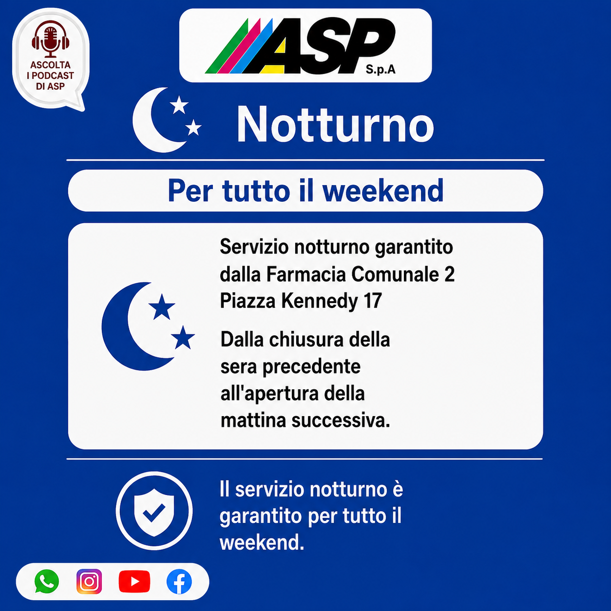 Servizio notturno garantito dalla Farmacia Comunale 2